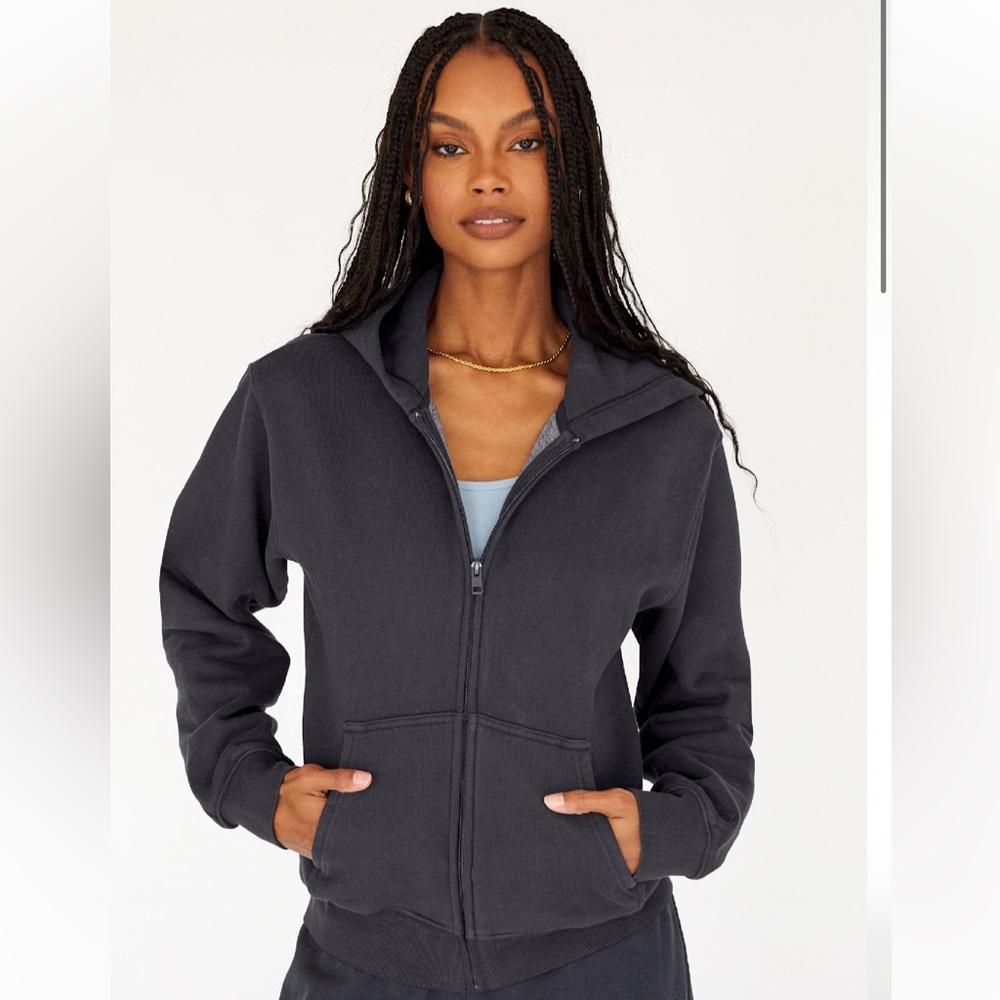 TNA Cozy Fleece Perfect Zip Hoodie Sweatshirt in Gd Black Onyx